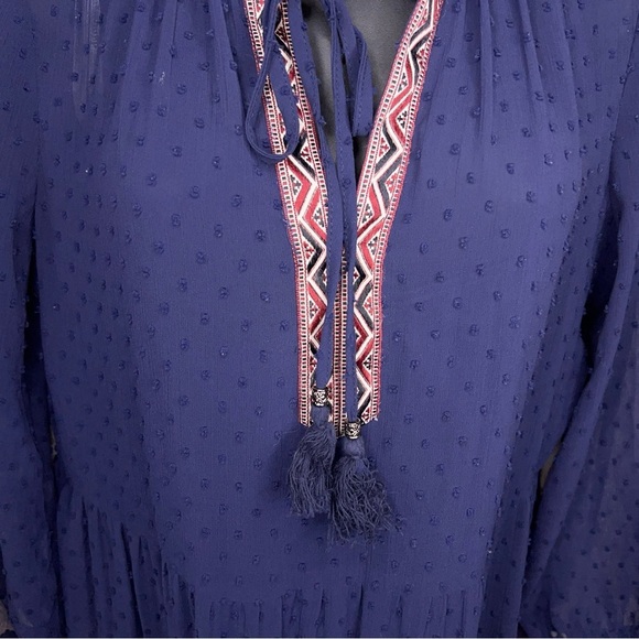 Small Daniel Rainn Blue Dress Boho Peasant Long Sleeve Embroidered Accent Lined - Picture 5 of 15